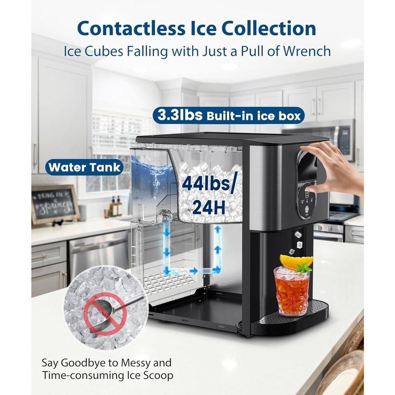 Nugget Ice Maker, 44lbs/Day, Fast 15min Ice, Self-Dispensing & Self-Cleaning🏆