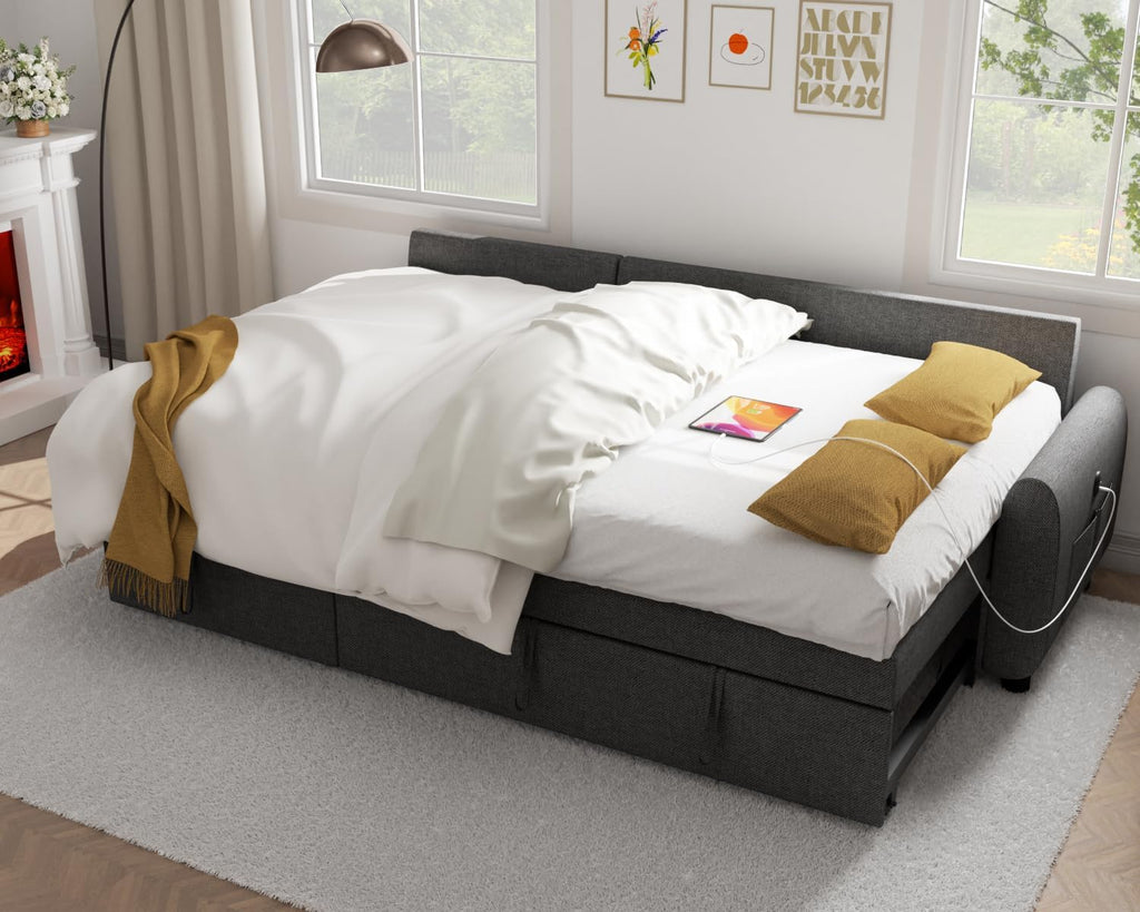 Sectional Sofa Couch, 87" Sleeper Sofa Bed with Reversible Storage Chaise Pull Out Couch🏆
