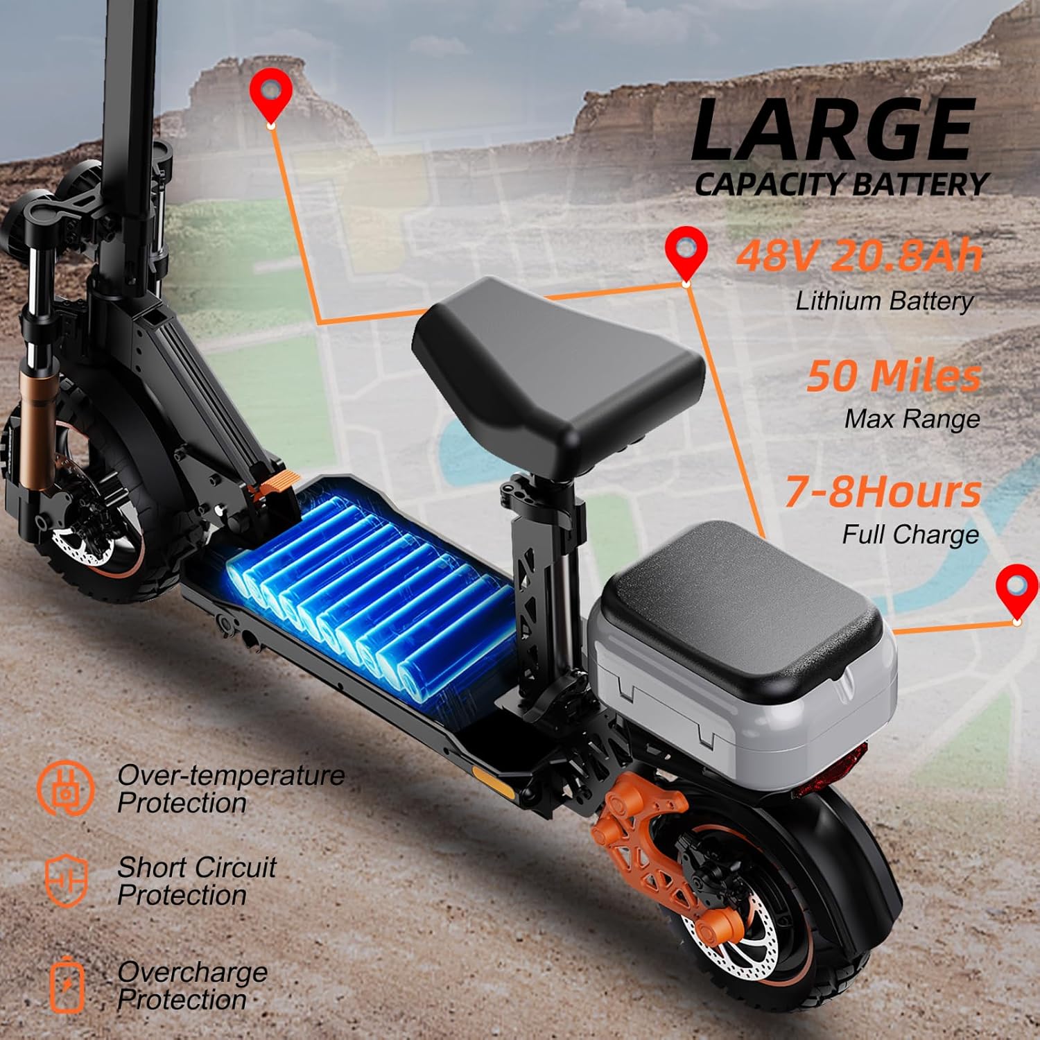 Electric Scooter for Adults 5600W Dual Motors, 50MPH & 50 Miles Range, 60V 27Ah Battery, Foldable Heavy Duty E Scooter, 11" Off Road Tires Fast Electric Scooter with Seat🏆