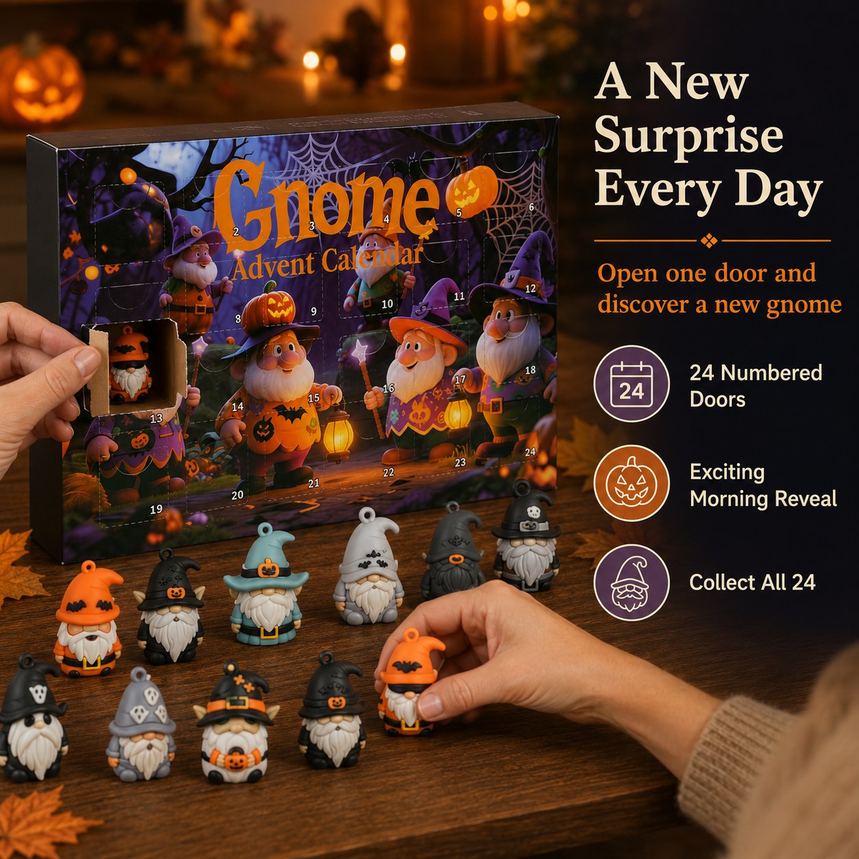 🔥LAST DAY 50% OFF - 24 Days of Halloween Gnome Surprise Figures Advent Calendar Box💋