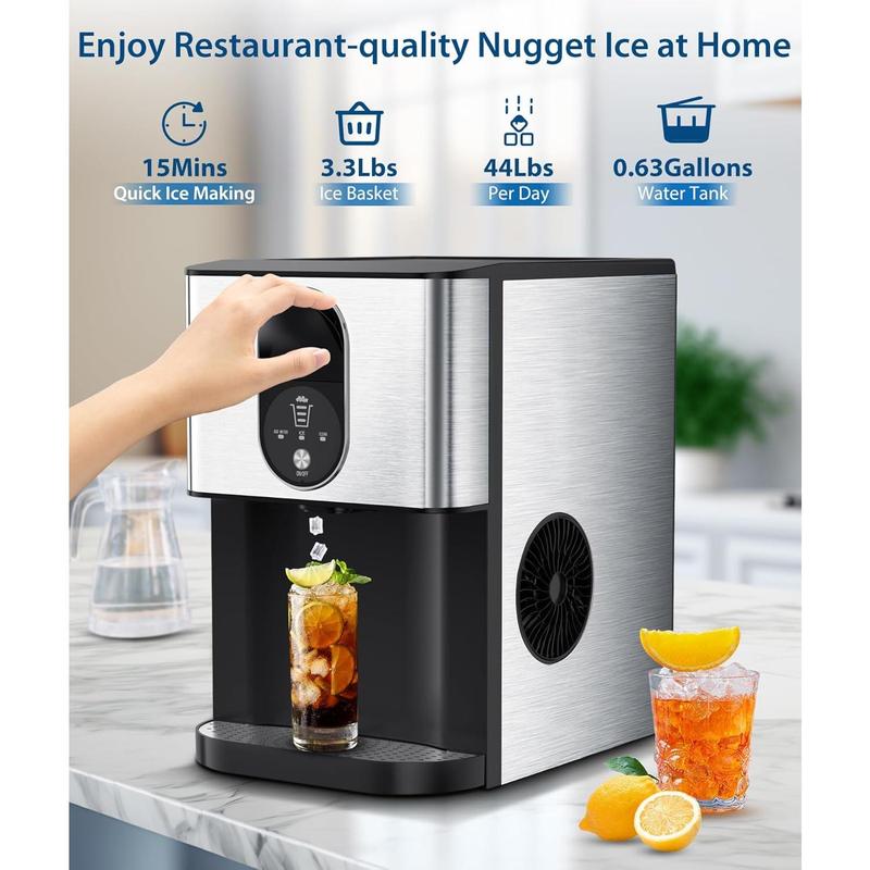 Nugget Ice Maker, 44lbs/Day, Fast 15min Ice, Self-Dispensing & Self-Cleaning🏆