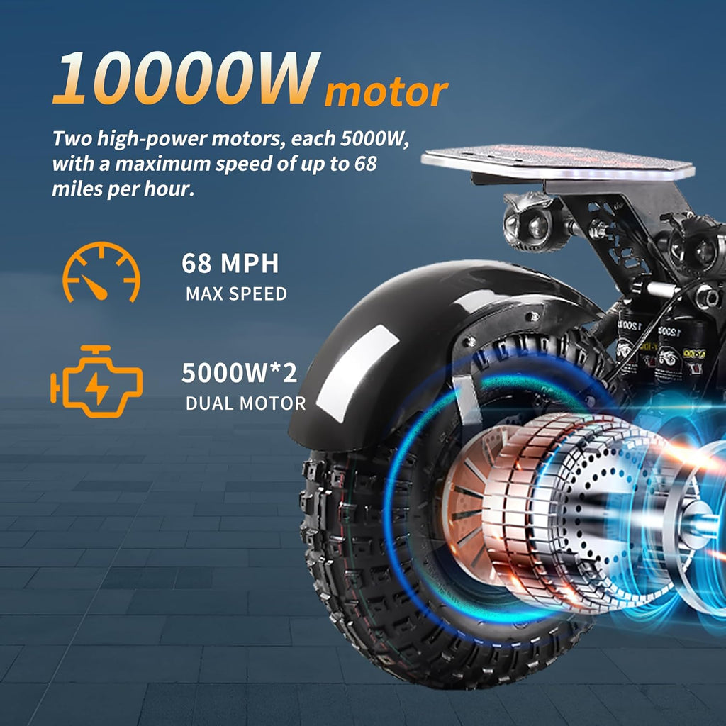T90 Pro Electric Scooter for Adults, 10000W Dual Motor, 68 MPH Max Speed, 72V Removable Battery, 14" Off-Road Tires 800lbs Max Load, Music Light, Waterproof, 65 Mile Range, Fast E-Scooter🔥