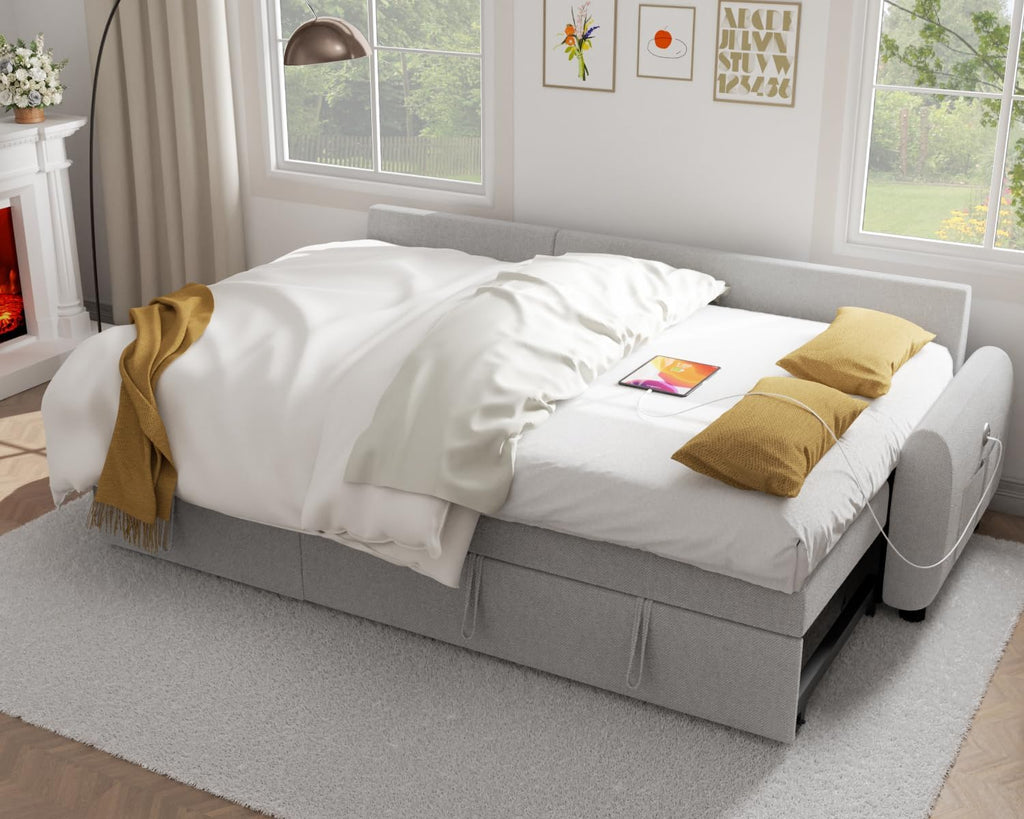 Sectional Sofa Couch, 87" Sleeper Sofa Bed with Reversible Storage Chaise Pull Out Couch🏆
