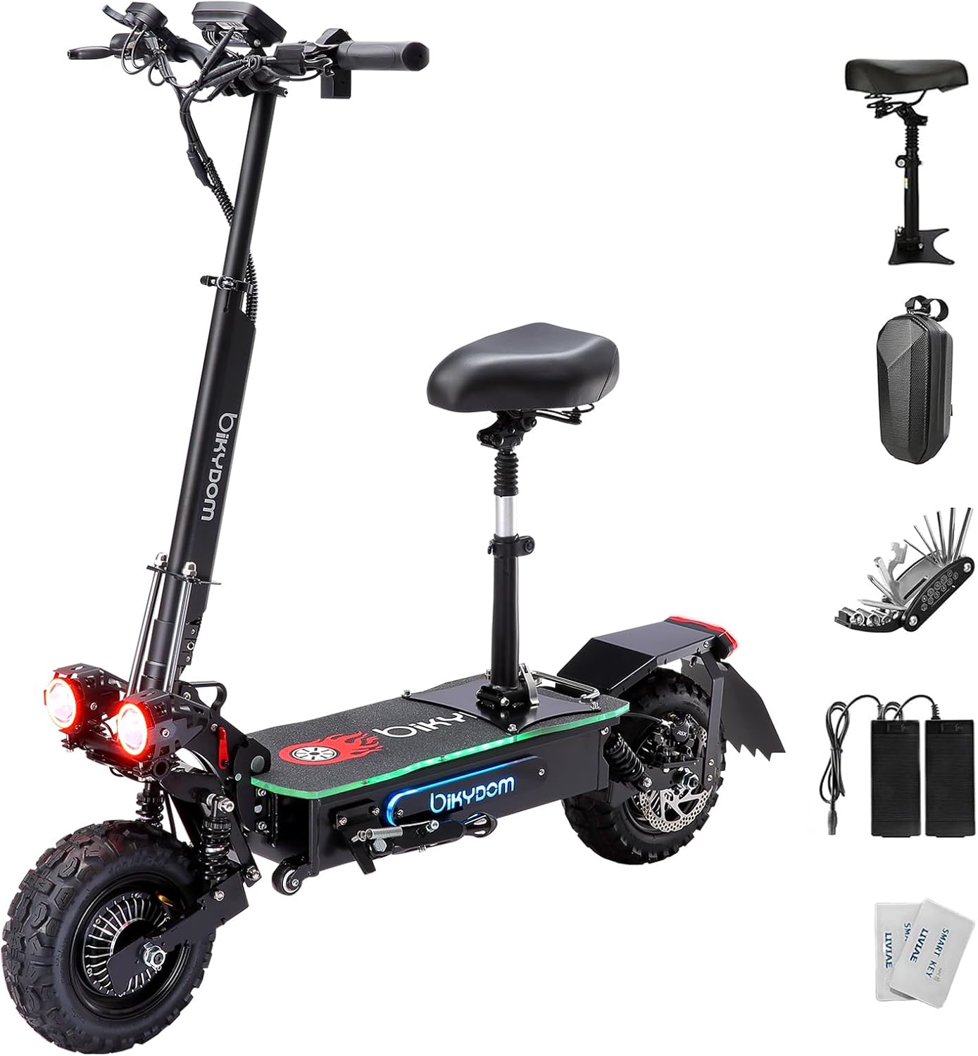 Electric Scooter for Adults 5600W Dual Motors, 50MPH & 50 Miles Range, 60V 27Ah Battery, Foldable Heavy Duty E Scooter, 11" Off Road Tires Fast Electric Scooter with Seat🏆