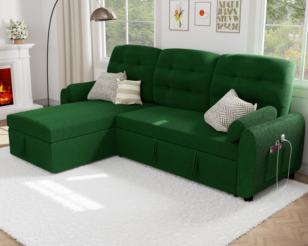 Sectional Sofa Couch, 87" Sleeper Sofa Bed with Reversible Storage Chaise Pull Out Couch🏆